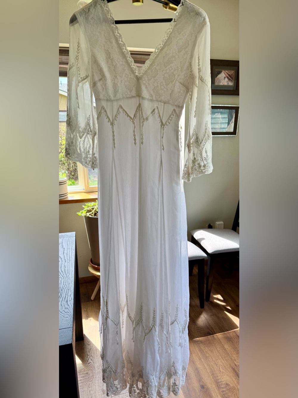 Free People/Candela Collab pleated organza/embroidered lace V-Neck Boho Dress - Picture 10 of 14